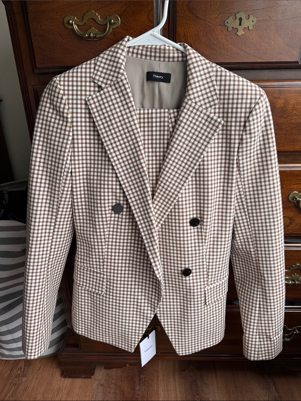 Theory Gingham Double-Breasted Blazer and Pats